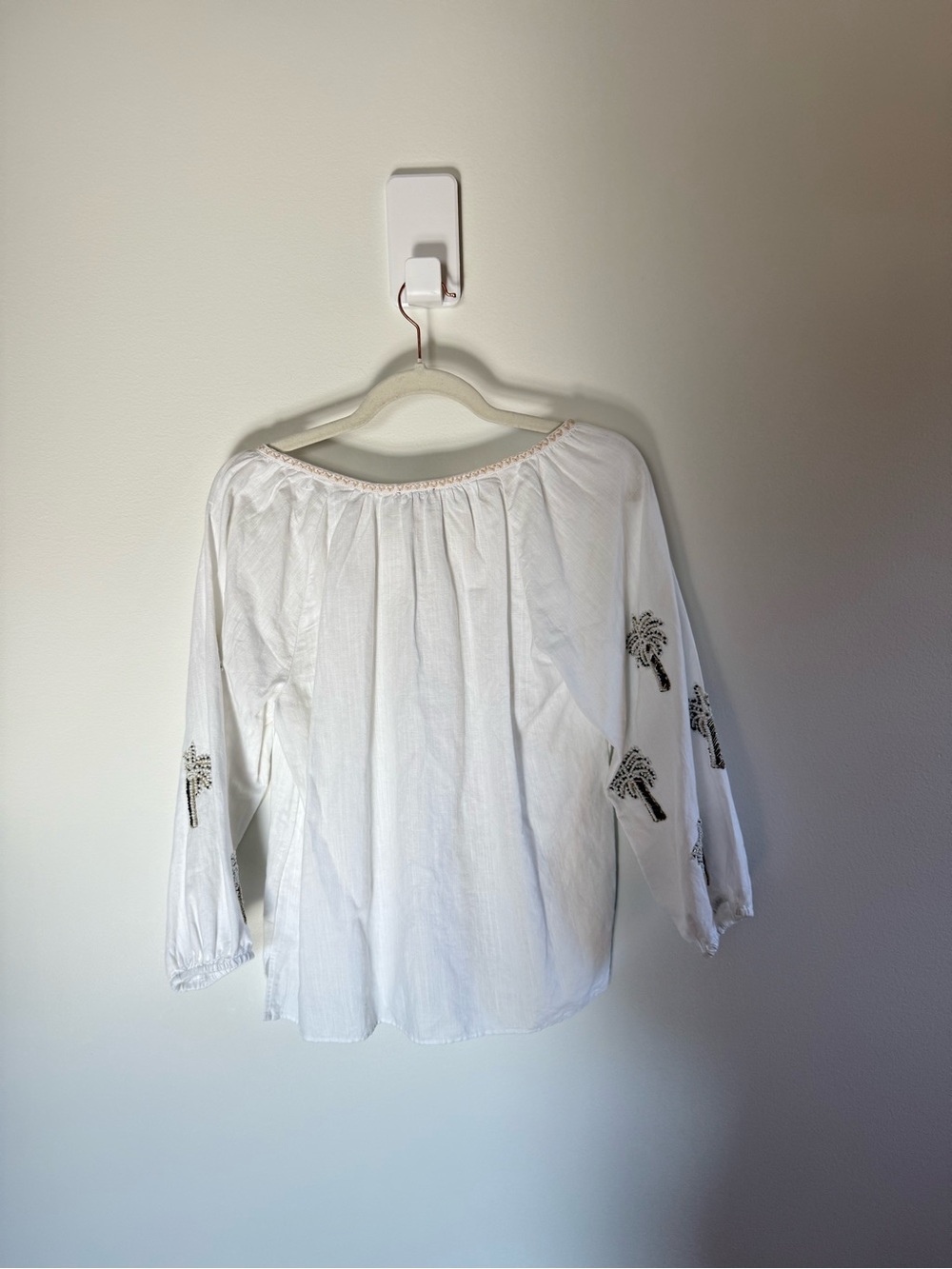 Talbots • NWT Palm Embellished Linen Cotton Pullover Blouse Beachy Size Coastal - Picture 11 of 12